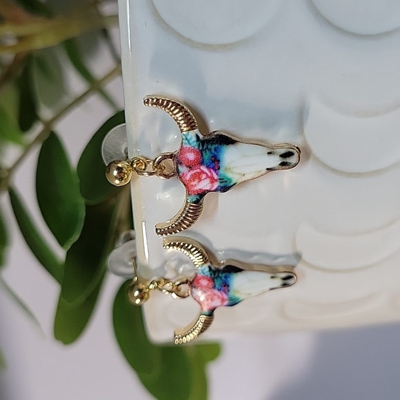 Floral Longhorn Drop Earrings - Picture 4 of 6